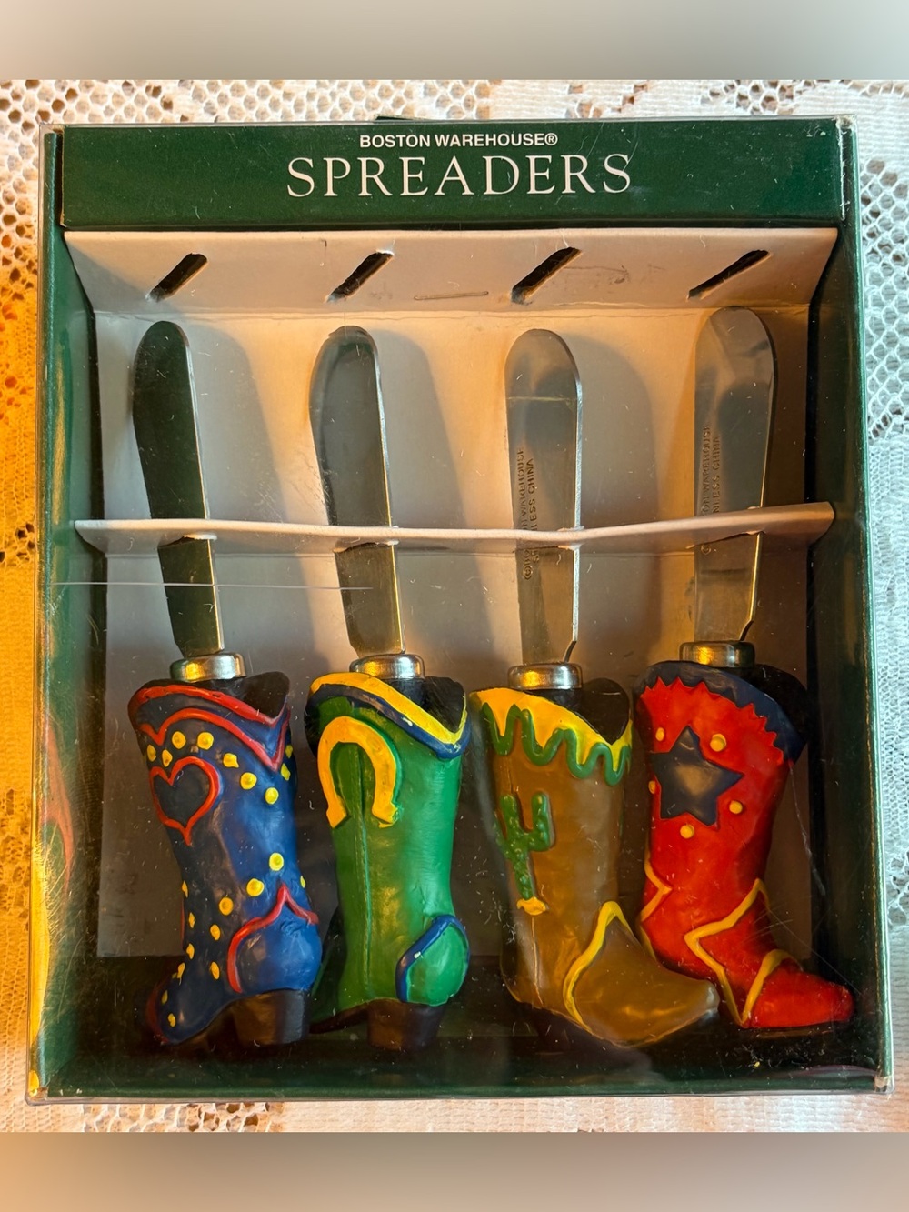 3/$30✨🤠Yeehaw Spreaders! Vintage 1999 Boston Warehouse Cowboy Boot Cheese Knives